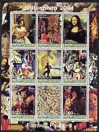 Somaliland 2001 Millennium series - Famous Paintings perf sheetlet containing 9 values unmounted mint, stamps on personalities, stamps on millennium, stamps on arts, stamps on vermeer, stamps on botticelli, stamps on picasso, stamps on dali, stamps on chagall, stamps on rembrandt, stamps on pollock, stamps on van dyck, stamps on leonardo da vinci