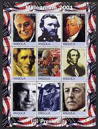Angola 2001 Millennium series - US Presidents perf sheetlet of 9 values unmounted mint, stamps on personalities, stamps on millennium, stamps on americana, stamps on usa presidents, stamps on constitutions
