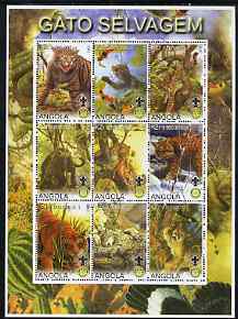 Angola 2000 Big Cats perf sheetlet containing set of 9 values (vert format) each with Rotary & Scouts Logos, fine cto used, stamps on cats, stamps on lions, stamps on tigers, stamps on leopards, stamps on cheetahs, stamps on rotary, stamps on scouts