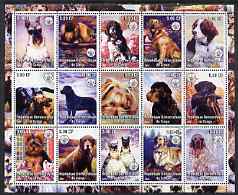 Congo 2002 Paintings of Dogs #2 perf sheet containing set of 15 values each with Scouts Logo, unmounted mint, stamps on , stamps on  stamps on dogs, stamps on  stamps on arts, stamps on  stamps on scouts, stamps on  stamps on pekenese, stamps on  stamps on retriever, stamps on  stamps on spaniel, stamps on  stamps on labrador, stamps on  stamps on yorkie