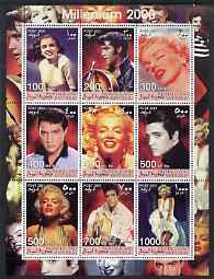 Somaliland 2001 Millennium series - Elvis & Marilyn perf sheetlet containing 9 values unmounted mint, stamps on personalities, stamps on millennium, stamps on elvis, stamps on music, stamps on films, stamps on entertainments, stamps on pops, stamps on marilyn monroe