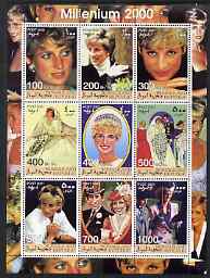 Somaliland 2001 Millennium series - Princess Diana perf sheetlet containing 9 values unmounted mint, stamps on personalities, stamps on millennium, stamps on royalty, stamps on diana