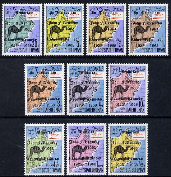 Oman 1967 Camel & Map set of 10 each with Kennedy Memorium opts unmounted mint*, stamps on animals  kennedy  maps  personalities   camel
