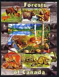 Kyrgyzstan 2004 Fauna of the World - Forests of Canada perf sheetlet containing 6 values unmounted mint, stamps on animals, stamps on bears, stamps on deer, stamps on cats, stamps on beavers, stamps on otters