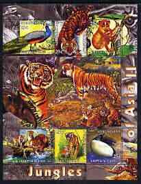 Kyrgyzstan 2004 Fauna of the World - Jungles of Asia #2 perf sheetlet containing 6 values unmounted mint, stamps on , stamps on  stamps on animals, stamps on  stamps on tigers, stamps on  stamps on cats, stamps on  stamps on birds