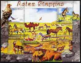 Kyrgyzstan 2004 Fauna of the World - Asian Steppes perf sheetlet containing 6 values unmounted mint, stamps on animals, stamps on camels, stamps on horses, stamps on eagles, stamps on birds of prey, stamps on beavers, stamps on birds