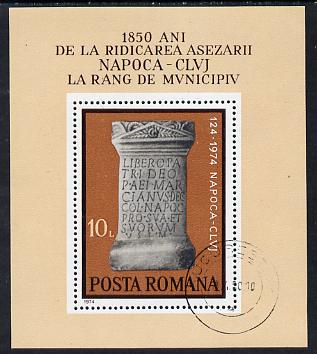 Rumania 1974 Anniversary of Napoca (Roman Monument) m/sheet cto used, SG MS 4070, Mi BL 111, stamps on artefacts, stamps on buildings, stamps on monuments, stamps on civil engineering, stamps on roman