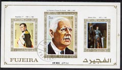 Fujeira 1972 Napoleon, De Gaulle & Joan of Arc imperf m/sheet cto used with fine shift of blue printing, stamps on personalities, stamps on constitutions, stamps on napoleon, stamps on de gaulle, stamps on personalities, stamps on de gaulle, stamps on  ww1 , stamps on  ww2 , stamps on militaria  , stamps on dictators.