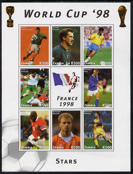 Zambia 1998 Football World Cup #2 perf sheet containing 8 values plus label unmounted mint, stamps on football