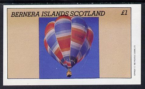 Bernera 1982 Balloons #3 imperf souvenir sheet (Â£1 value) unmounted mint, stamps on aviation    balloons
