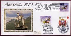 Australia, Great Britain & USA 1988 Benham silk cover for Australia 200 triple franked each with special cancellations, stamps on ships