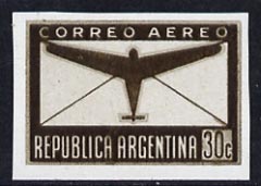 Argentine Republic 1940 Aeroplane & Envelope 30c imperf colour trial proof in brown, as SG 689, stamps on aviation
