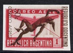 Argentine Republic 1940 Air 50c brown & 1p carmine printed together in imperf working proof, stamps on aviation