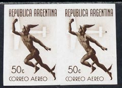 Argentine Republic 1940 Air 50c imperf proof pair in brown on ungummed pper, as SG 690, stamps on aviation