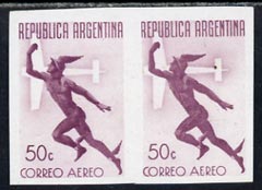 Argentine Republic 1940 Air 50c imperf proof pair in maroon on ungummed pper, as SG 690, stamps on aviation