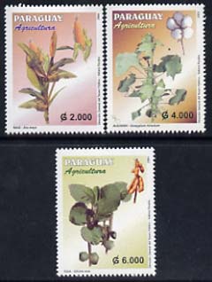 Paraguay 2004 Agriculture perf set of 3 unmounted mint, stamps on farming, stamps on maize, stamps on cotton