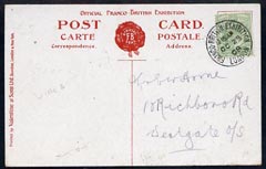 Great Britain 1908 PPC (Franco British Exhibition) used bearing KE7 1/2d with fine exhibition cancel, stamps on exhibitions, stamps on 
