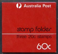 Australia 1973 Experimental booklet 60c Stamp Folder containg 3 x 20c Grebe stamps (SG673) see note after SG SB51, stamps on birds