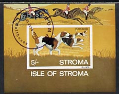 Stroma 1969 Dogs imperf m/sheet (5s value showing Foxhounds) cto used, stamps on , stamps on  stamps on animals, stamps on  stamps on dogs, stamps on  stamps on foxhounds, stamps on  stamps on horses, stamps on  stamps on hunting, stamps on  stamps on  fox , stamps on  stamps on foxes, stamps on  stamps on  