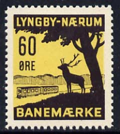 Cinderella - Denmark 60 ore Railway stamp for Lyngby-Naerum, unmounted mint, stamps on railways, stamps on deer