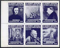 Cinderella - Great Britain 1958  imperf sheetlet for Reconstruction fund of St Georges Cathedral, Southwark, destroyed in 1941, showing 6 images in blue unmounted mint, stamps on cathedrals, stamps on  ww2 , stamps on 