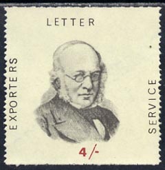 Cinderella - Great Britain 1971 4s label inscribed 'Exporters Letter service' and showing portrait of Rowland Hill, unmounted mint, stamps on strike, stamps on rowland hill, stamps on postal