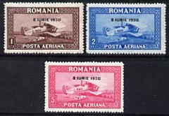 Rumania 1930 Air set of 3 optd for Ascession unmounted mint, SG 1147-49, stamps on aviation