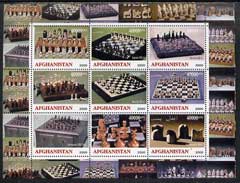 Afghanistan 2000 Chess sets #2 from around the World perf sheetlet containing 9 values unmounted mint, stamps on chess