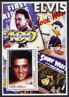 Afghanistan 2003 Walt Disney & Elvis #1 perf souvenir sheet unmounted mint, stamps on disney, stamps on movies, stamps on cinema, stamps on elvis, stamps on music