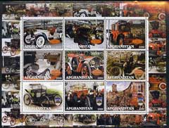 Afghanistan 2000 Early Cars #1 (Mercedes & Rolls) perf sheetlet containing set of 9 values unmounted mint, stamps on cars, stamps on mercedes, stamps on rolls