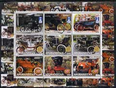 Afghanistan 2000 Early Cars #2 (De Dion & Ford) perf sheetlet containing set of 9 values unmounted mint, stamps on cars, stamps on de dion, stamps on ford