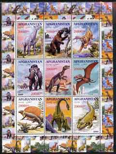 Afghanistan 2000 Pre-historic Animals #2 perf sheetlet containing set of 9 values unmounted mint, stamps on dinosaurs