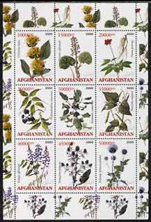 Afghanistan 2000 Medicinal Plants perf sheetlet containing set of 9 values unmounted mint, stamps on flowers, stamps on medical, stamps on medicinal plants