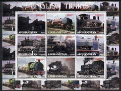 Afghanistan 2000 English Trains perf sheetlet containing set of 9 values unmounted mint, stamps on railways