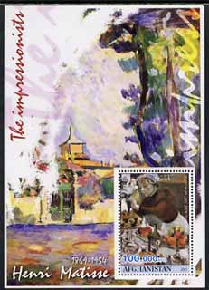 Afghanistan 2001 The Impressionists - Henri Matisse #1 perf souvenir sheet unmounted mint, stamps on arts, stamps on matisse