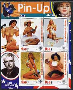 Guinea - Conakry 2003 Pin-up Art of Ted Withers featuring Marilyn Monroe perf sheetlet containing 4 values (each with Scout logo) unmounted mint, stamps on films, stamps on cinema, stamps on entertainments, stamps on women, stamps on marilyn monroe, stamps on personalities, stamps on scouts, stamps on arts, stamps on glamour