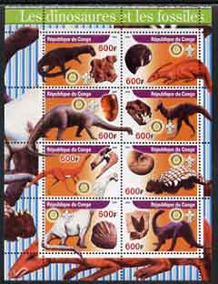 Congo 2004 Dinosaurs & Fossils #2 perf sheetlet containing 8 values (each with Rotary & Scout Logos) unmounted mint, stamps on , stamps on  stamps on dinosaurs, stamps on  stamps on fossils, stamps on  stamps on rotary, stamps on  stamps on scouts
