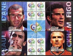 Comoro Islands 2004 Rael Madrid Football Stars (Raul, Zidane, Beckham & Figo) perf sheetlet containing 4 values plus 4 labels unmounted mint, stamps on football, stamps on sport