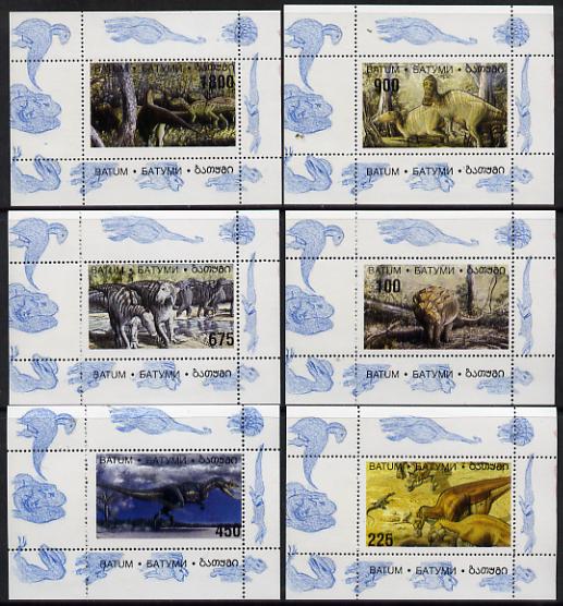 Batum 1995 Prehistoric Animals set of 6 perf sheetlets unmounted mint, stamps on animals  dinosaurs