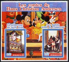 Mali 2005 The Tales of Hans Christian Andersen #1 (Disney Characters in background) perf sheetlet containing 2 values unmounted mint, stamps on films, stamps on cinema, stamps on entertainments, stamps on fairy tales, stamps on disney