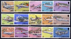 Gibraltar 1982 Aircraft definitive set complete 1p to  unmounted mint, SG 460-74, stamps on aviation, stamps on 