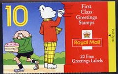 Great Britain 1993 Greeting Stamps (Gift Giving) Â£2.40 booklet complete and pristine SG KX5, stamps on cartoons, stamps on comic, stamps on literature, stamps on parrots, stamps on spider, stamps on frogs, stamps on fairy tales, stamps on alice, stamps on chess, stamps on bears
