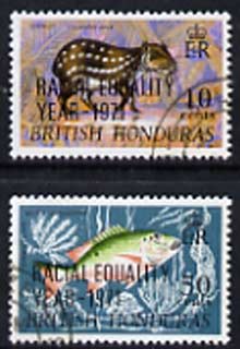 British Honduras 1971 Racial Equality Year opt set of 2 fine cds used SG 313-14, stamps on racism, stamps on fish, stamps on animals