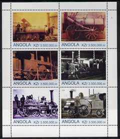 Angola 2000 Steam Locos #08 perf sheetlet containing set of 6 unmounted mint, stamps on , stamps on  stamps on railways
