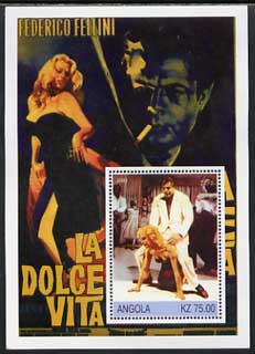 Angola 2002 History of the Cinema #06 (Fellini's La Dolce Vita) perf m/sheet unmounted mint, stamps on films, stamps on cinema, stamps on smoking