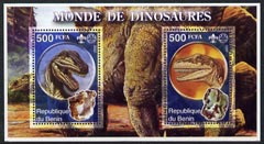 Benin 2002 World of Dinosaurs (& Minerals) perf m/sheet containing 2 values each with Scout Logo, unmounted mint, stamps on dinosaurs, stamps on minerals, stamps on scouts