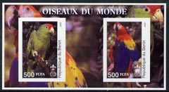 Benin 2002 Parrots imperf m/sheet containing 2 values each with Scout Logo, unmounted mint, stamps on birds, stamps on parrots, stamps on scouts