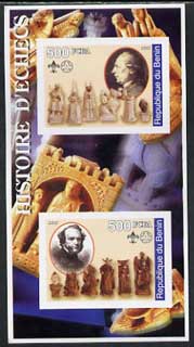 Benin 2002 History of Chess imperf m/sheet containing 2 values each with Scouts Logo, unmounted mint, stamps on chess, stamps on scouts
