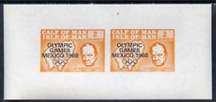 Calf of Man 1968 Olympic Games Mexico overprinted on Churchill imperf m/sheet (2 x 2m in orange) unlisted by Rosen with constant variety large coloured flaw in top margin..., stamps on churchill, stamps on maps, stamps on personalities, stamps on sport, stamps on olympics