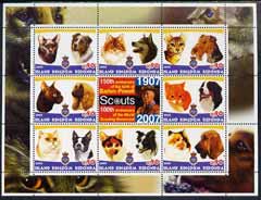 Antigua - Redonda 2005 Scout Anniversaries - Cats & Dogs #01 perf sheetlet containing set of 8 values plus label unmounted mint, stamps on scouts, stamps on cats, stamps on dogs